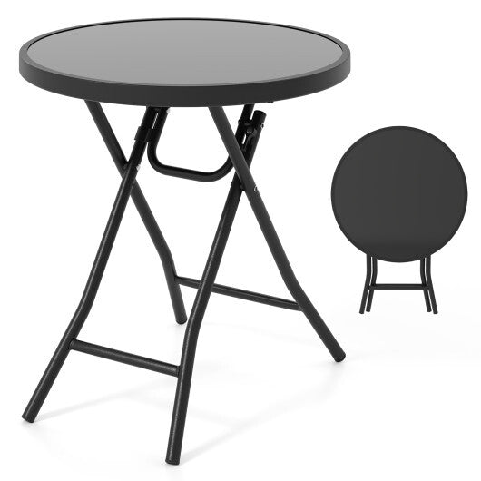 18 Inch Folding Side Table Patio Round Compact Coffee Table-Gray LuxuryLifeWay Online Store