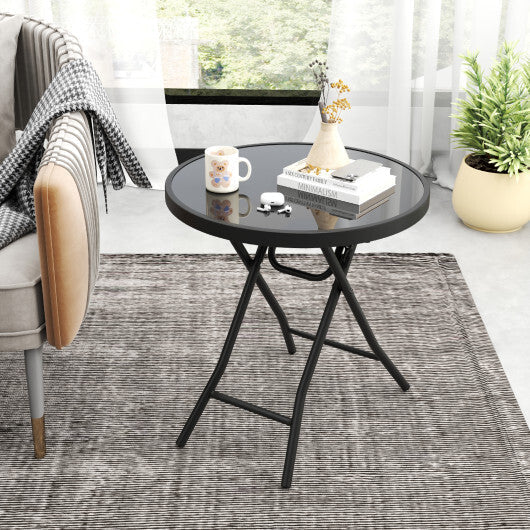 18 Inch Folding Side Table Patio Round Compact Coffee Table-Gray LuxuryLifeWay Online Store