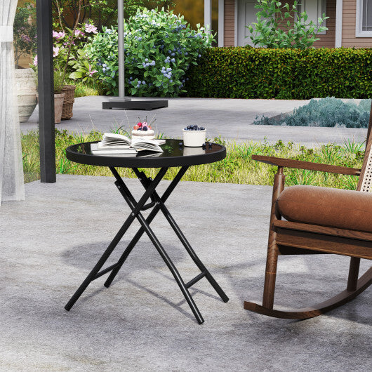 18 Inch Folding Side Table Patio Round Compact Coffee Table-Gray LuxuryLifeWay Online Store