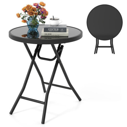 18 Inch Folding Side Table Patio Round Compact Coffee Table-Gray LuxuryLifeWay Online Store