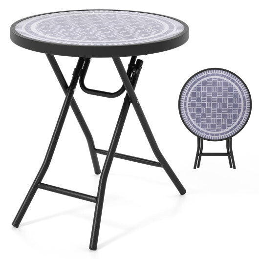 18 Inch Folding Side Table Patio Round Compact Coffee Table-Gray LuxuryLifeWay Online Store