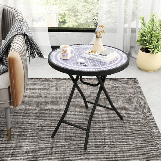18 Inch Folding Side Table Patio Round Compact Coffee Table-Gray LuxuryLifeWay Online Store