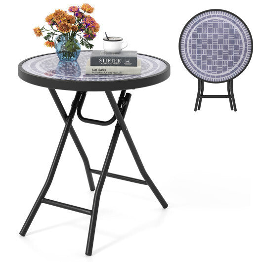 18 Inch Folding Side Table Patio Round Compact Coffee Table-Gray LuxuryLifeWay Online Store