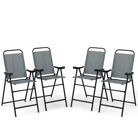 Patio Folding Bar Stool Set of 4 with Metal Frame and Footrest-Coffee LuxuryLifeWay Online Store