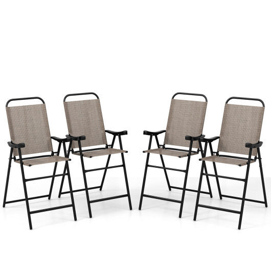 Patio Folding Bar Stool Set of 4 with Metal Frame and Footrest-Coffee LuxuryLifeWay Online Store