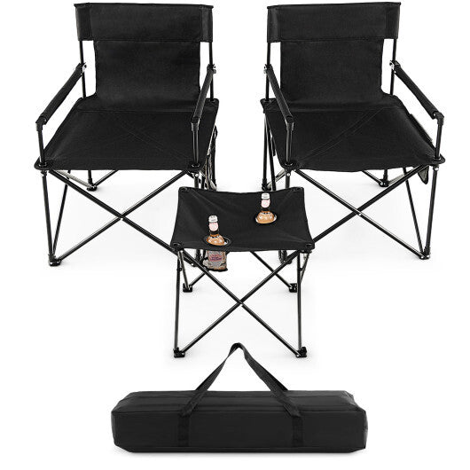 Outdoor Folding Camping Chairs and Table Set with Carrying Bag-Black LuxuryLifeWay Online Store