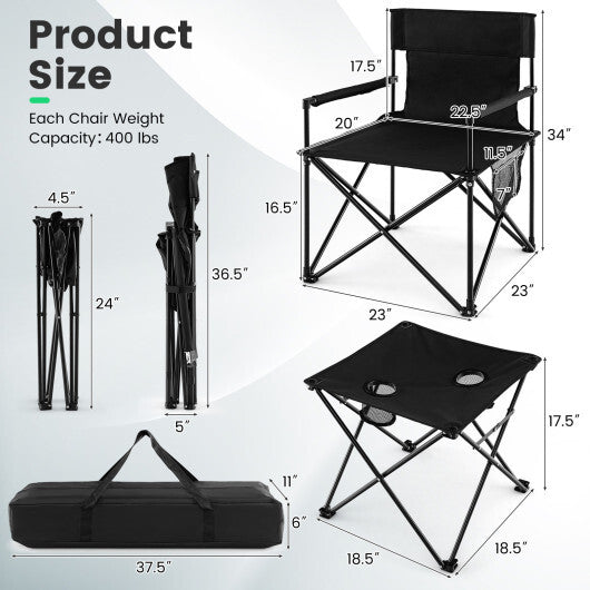Outdoor Folding Camping Chairs and Table Set with Carrying Bag-Black LuxuryLifeWay Online Store