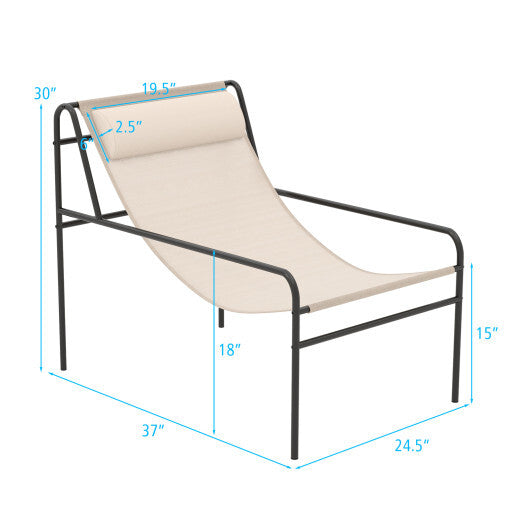 Patio Sling Lounge Chair with Removable Headrest Pillow and Metal Frame-Beige LuxuryLifeWay Online Store