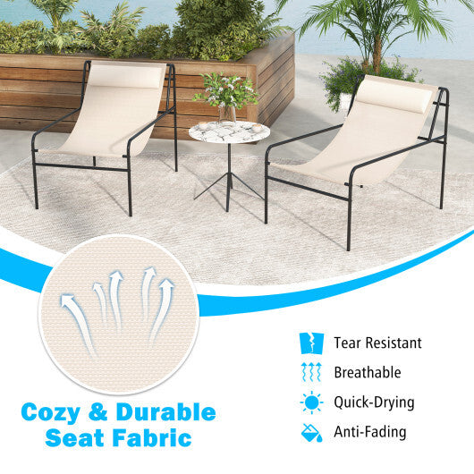 Patio Sling Lounge Chair with Removable Headrest Pillow and Metal Frame-Beige LuxuryLifeWay Online Store