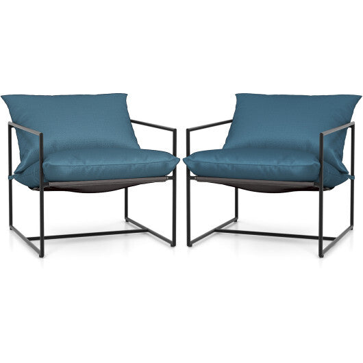 2 Pieces Sling Accent Chair Leisure Chair with Weatherproof Seat Fabric Indoor Outdoor-Navy LuxuryLifeWay Online Store