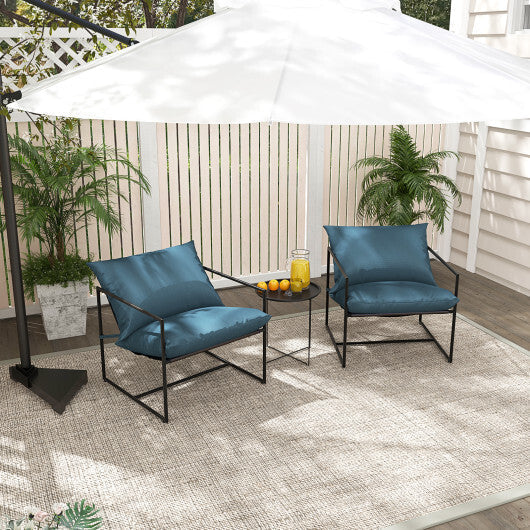 2 Pieces Sling Accent Chair Leisure Chair with Weatherproof Seat Fabric Indoor Outdoor-Navy LuxuryLifeWay Online Store