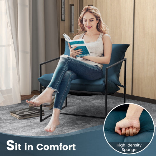 2 Pieces Sling Accent Chair Leisure Chair with Weatherproof Seat Fabric Indoor Outdoor-Navy LuxuryLifeWay Online Store