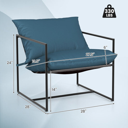 2 Pieces Sling Accent Chair Leisure Chair with Weatherproof Seat Fabric Indoor Outdoor-Navy LuxuryLifeWay Online Store