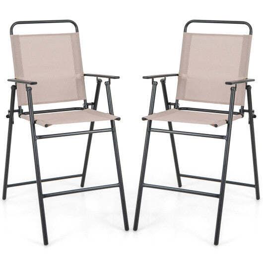 Set of 2 Patio Folding Bar-Height Chairs with Armrests and Quick-Drying Seat-Beige LuxuryLifeWay Online Store