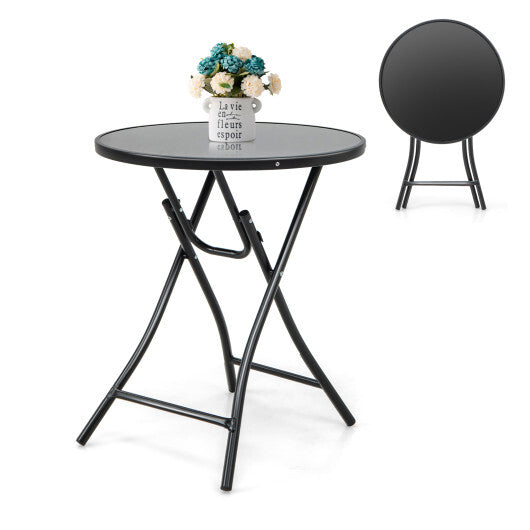 23 Inch Round Bistro Table with Tempered Glass Tabletop LuxuryLifeWay Online Store