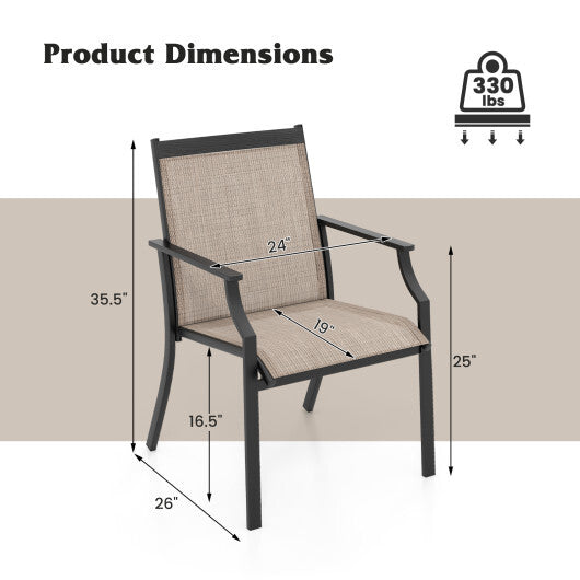 2 Piece Patio Dining Chairs Large Outdoor Chairs with Breathable Seat and Metal Frame-Blue