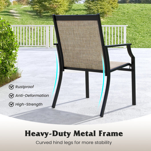 2 Piece Patio Dining Chairs Large Outdoor Chairs with Breathable Seat and Metal Frame-Blue