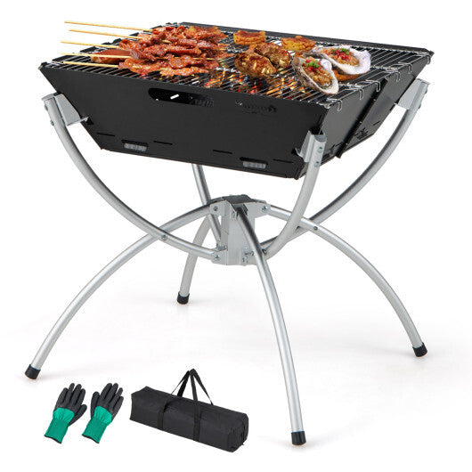 3-in-1 Camping Campfire Grill with Stainless Steel Grills Carrying Bag & Gloves-Silver - Color: Silver LuxuryLifeWay Online Store