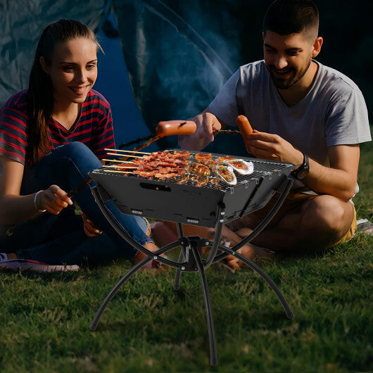 3-in-1 Camping Campfire Grill with Stainless Steel Grills Carrying Bag & Gloves-Silver