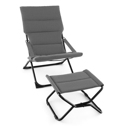 Patio Folding Sling Chair with Ottoman Footrest and Removable Cushion-Gray LuxuryLifeWay Online Store