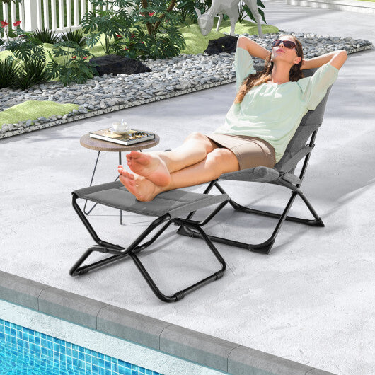 Patio Folding Sling Chair with Ottoman Footrest and Removable Cushion-Gray LuxuryLifeWay Online Store