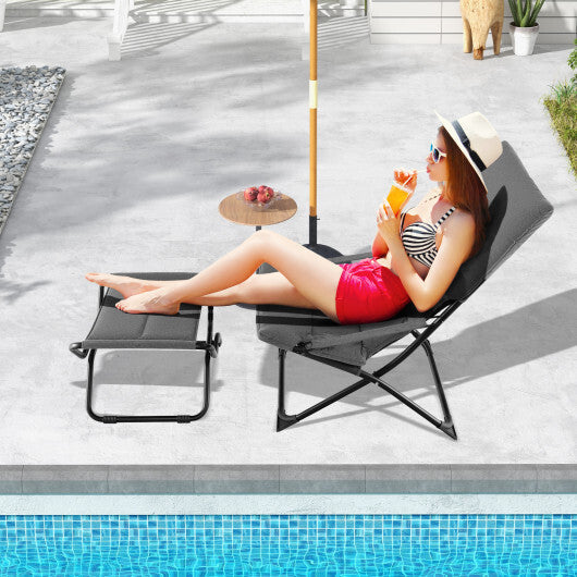 Patio Folding Sling Chair with Ottoman Footrest and Removable Cushion-Gray LuxuryLifeWay Online Store