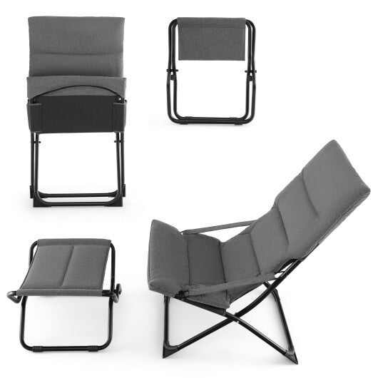 Patio Folding Sling Chair with Ottoman Footrest and Removable Cushion-Gray LuxuryLifeWay Online Store