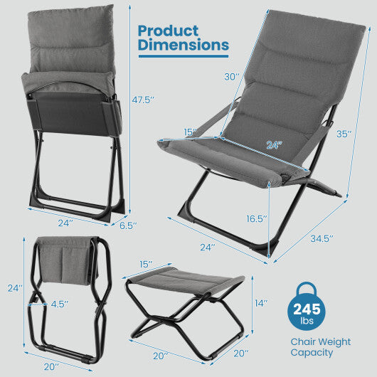 Patio Folding Sling Chair with Ottoman Footrest and Removable Cushion-Gray LuxuryLifeWay Online Store