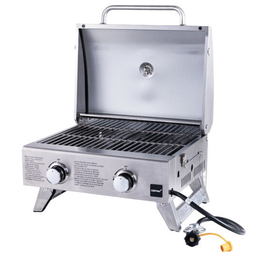 Stainless Steel Propane Grill with Lid for Outdoor Camping Tailgating Picnic Party-Silver LuxuryLifeWay Online Store