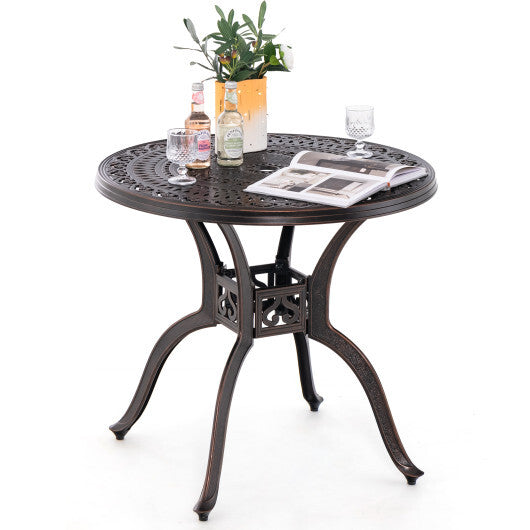 31.5 Inch Cast Aluminum Table Patio Round Dining Table with Umbrella Hole-Copper LuxuryLifeWay Online Store