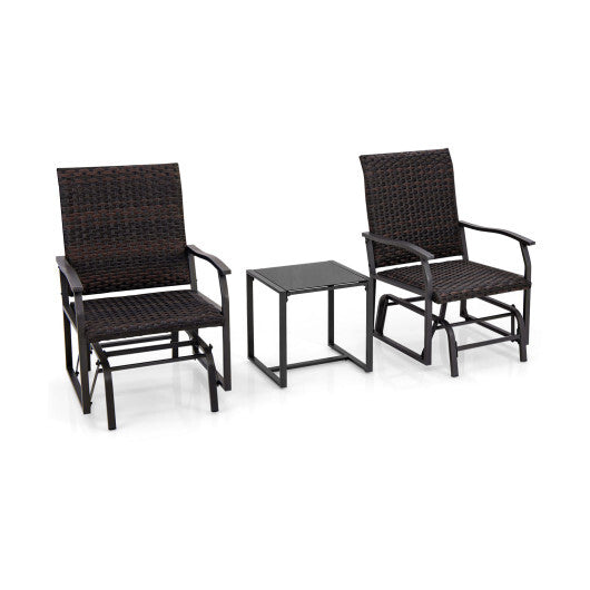 3 Piece Patio Gliding Set with Tempered Glass Coffee Table All Weather-Brown LuxuryLifeWay Online Store