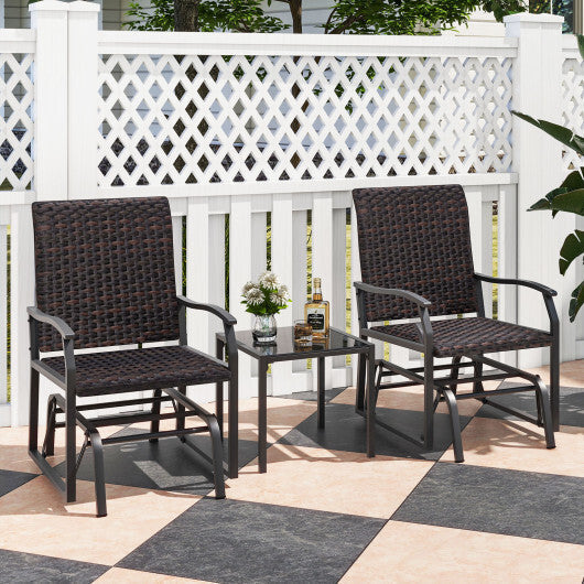 3 Piece Patio Gliding Set with Tempered Glass Coffee Table All Weather-Brown LuxuryLifeWay Online Store