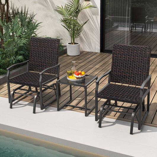 3 Piece Patio Gliding Set with Tempered Glass Coffee Table All Weather-Brown LuxuryLifeWay Online Store