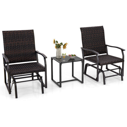 3 Piece Patio Gliding Set with Tempered Glass Coffee Table All Weather-Brown LuxuryLifeWay Online Store