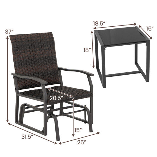 3 Piece Patio Gliding Set with Tempered Glass Coffee Table All Weather-Brown LuxuryLifeWay Online Store