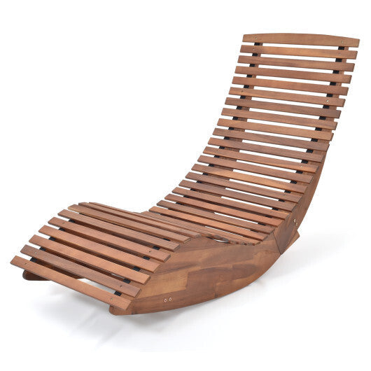 Outdoor Acacia Wood Rocking Chair with Widened Slatted Seat and High Back LuxuryLifeWay Online Store