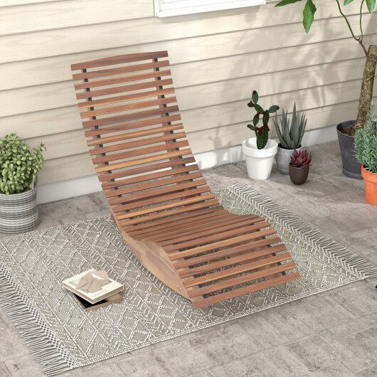 Outdoor Acacia Wood Rocking Chair with Widened Slatted Seat and High Back LuxuryLifeWay Online Store