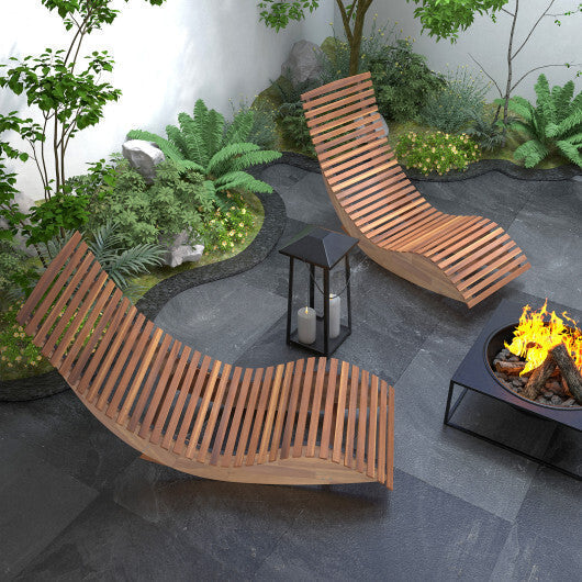 Outdoor Acacia Wood Rocking Chair with Widened Slatted Seat and High Back LuxuryLifeWay Online Store
