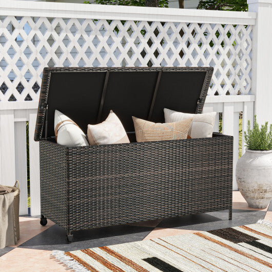Indoor Outdoor 85 Gallon Storage Container with Waterproof Liner and Universal Wheels-Brown LuxuryLifeWay Online Store