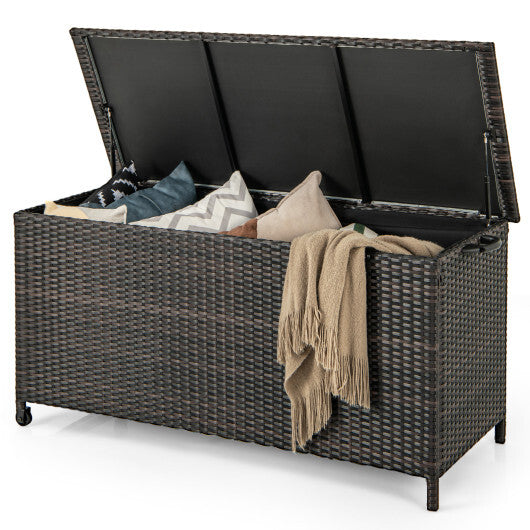Indoor Outdoor 85 Gallon Storage Container with Waterproof Liner and Universal Wheels-Brown LuxuryLifeWay Online Store