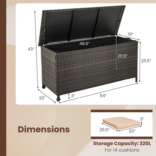 Indoor Outdoor 85 Gallon Storage Container with Waterproof Liner and Universal Wheels-Brown LuxuryLifeWay Online Store