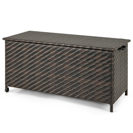 85 Gallon Outdoor Storage Box with Removable Liner and Universal Wheels-Brown LuxuryLifeWay Online Store