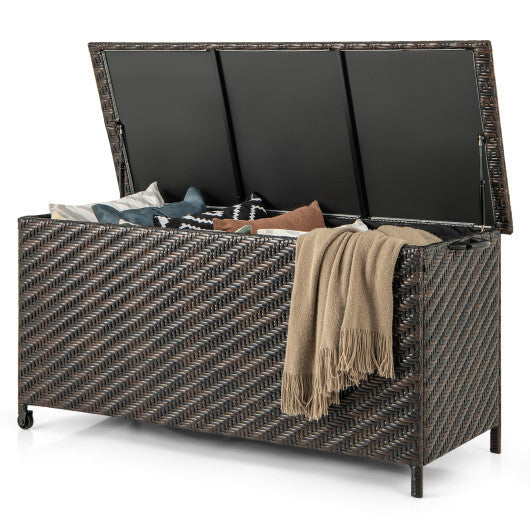 85 Gallon Outdoor Storage Box with Removable Liner and Universal Wheels-Brown LuxuryLifeWay Online Store