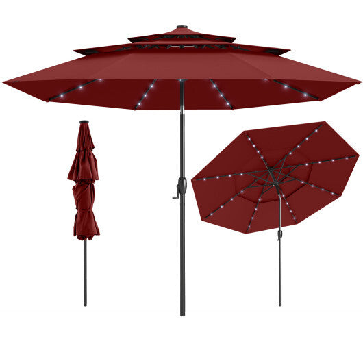 10 Feet Solar Patio Umbrella with 32 LED Lights 3-Tier Vented Top-Turquoise LuxuryLifeWay Online Store