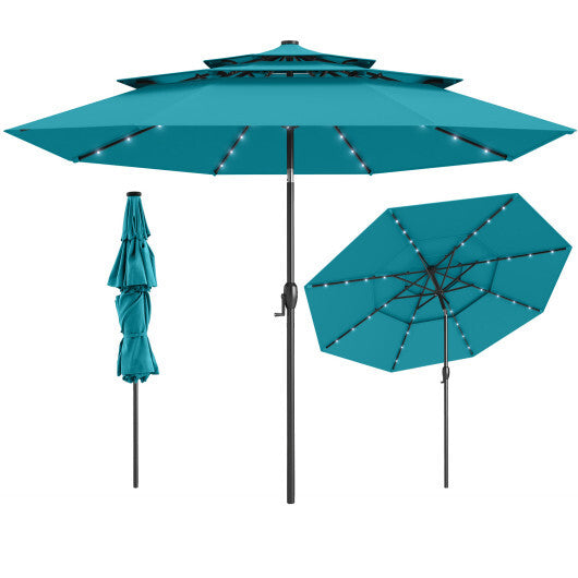 10 Feet Solar Patio Umbrella with 32 LED Lights 3-Tier Vented Top-Turquoise LuxuryLifeWay Online Store