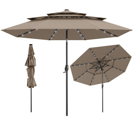 10 Feet Solar Patio Umbrella with 32 LED Lights 3-Tier Vented Top-Turquoise LuxuryLifeWay Online Store