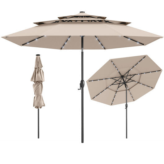 10 Feet Solar Patio Umbrella with 32 LED Lights 3-Tier Vented Top-Turquoise LuxuryLifeWay Online Store