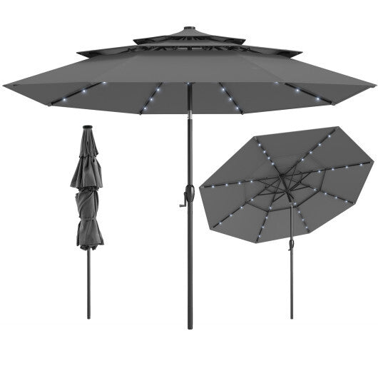 10 Feet Solar Patio Umbrella with 32 LED Lights 3-Tier Vented Top-Turquoise LuxuryLifeWay Online Store