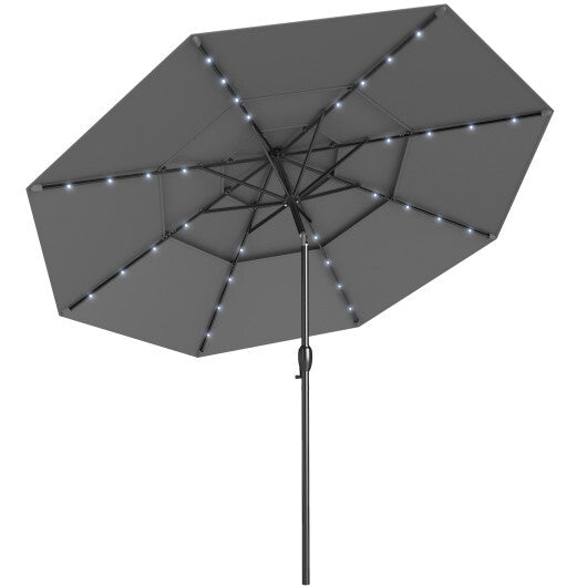10 Feet Solar Patio Umbrella with 32 LED Lights 3-Tier Vented Top-Turquoise LuxuryLifeWay Online Store