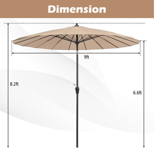 9 Feet Round Patio Umbrella with 18 Fiberglass Ribs-Wine LuxuryLifeWay Online Store
